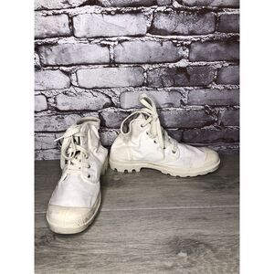 Palladium Pampa Hi White Canvas Fabric Lace Up Combat Boots Women Sz 9M US/41EU